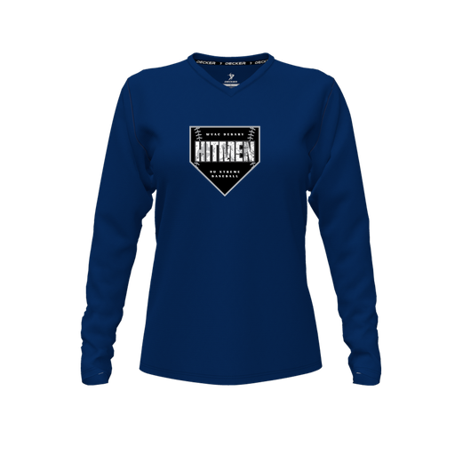 [CUS-DFW-TEES-CMF-VNK-LSL-NVY-FYXS-LOGO1] Decker Comfort T-Shirt (Female Youth XS, Navy, V Neck, Logo 1, Long Sleeve)