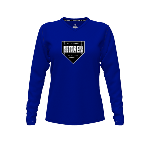 [CUS-DFW-TEES-CMF-VNK-LSL-RYL-FYXS-LOGO1] Decker Comfort T-Shirt (Female Youth XS, Royal, V Neck, Logo 1, Long Sleeve)