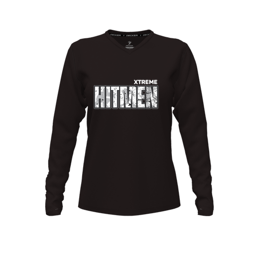 [FTLVPTBK-FYXS-LOGO2] Decker Performance T-Shirt (Female Youth XS, Black, V Neck, Logo 2, Long Sleeve)