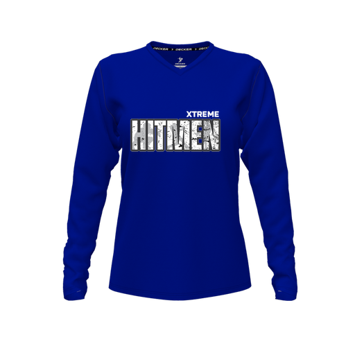 [CUS-DFW-TEES-PER-VNK-LSL-RYL-FYXS-LOGO2] Decker Performance T-Shirt (Female Youth XS, Royal, V Neck, Logo 2, Long Sleeve)