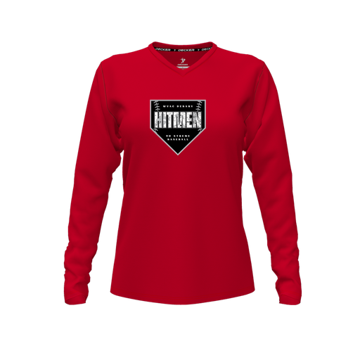 [CUS-DFW-TEES-PER-VNK-LSL-RED-FYXS-LOGO1] Decker Performance T-Shirt (Female Youth XS, Red, V Neck, Logo 1, Long Sleeve)